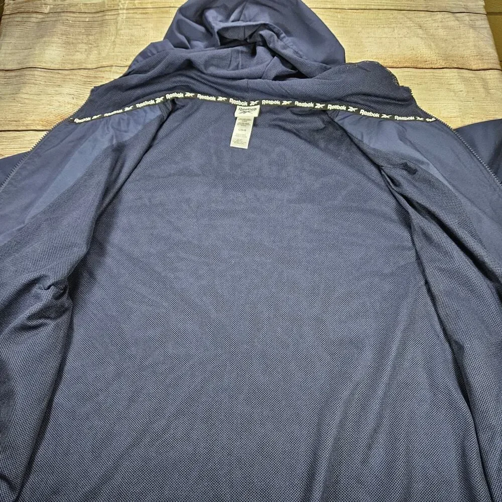 Reebok Men's Navy Blue L Hooded Full Zip Windbreaker Jacket